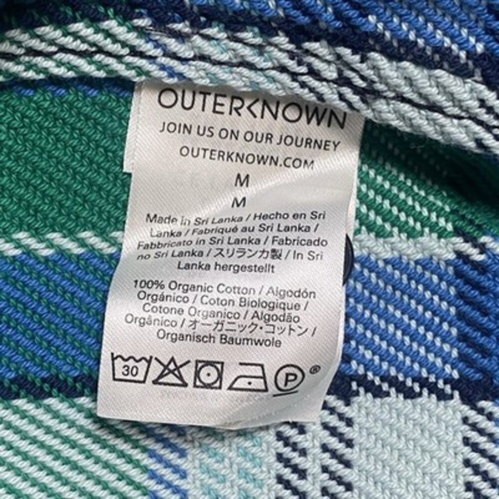 Outerknown Mens M Flannel Plaid Blanket Shirt Blue Green Heavy Shacket Button Up - Picture 8 of 14